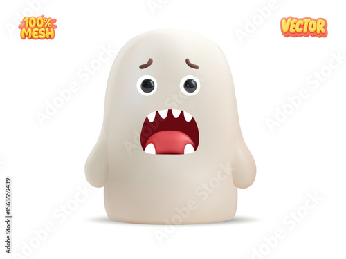 Vector realistic isolated cute ghost character for Halloween isolated on white background.