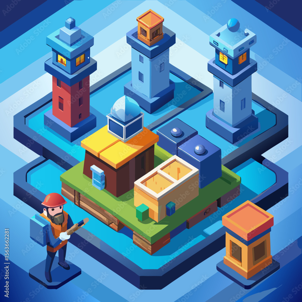 Fototapeta premium Mobile Strategy Game Icons Set – Isometric and Flat Vectors of City, Barracks, Resources, Soldier & Currency