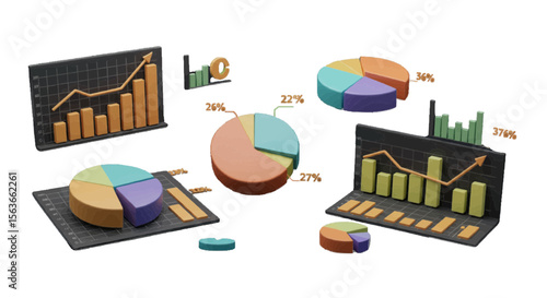 3d vector set of business graphs