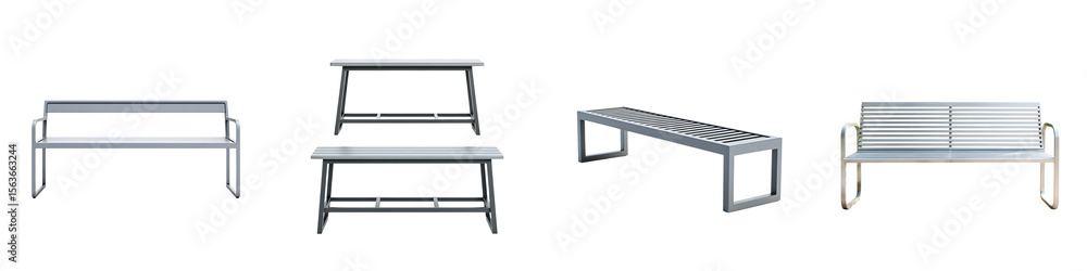 Modern Metal Bench Collection Isolated on White Background Modern Metal Bench Collection Isolated on White Background