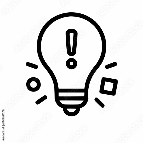 Exclamation mark inside lightbulb. Sudden inspiration