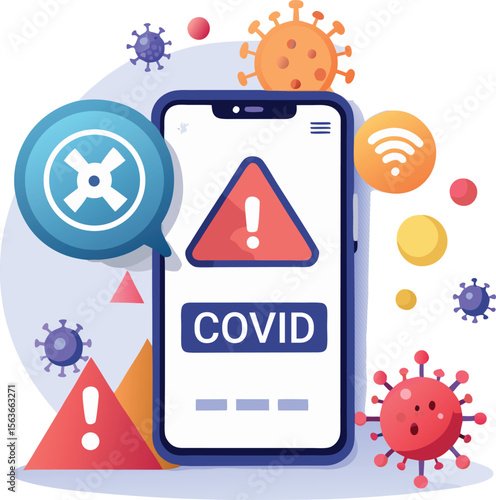COVID-19 exposure alert on smartphone screen, digital contact tracing notification, isolated on white background