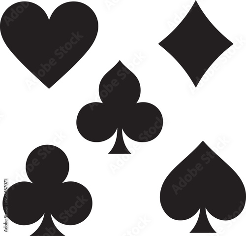Playing Card Suits Silhouette Set - Heart, Diamond, Club, Spade