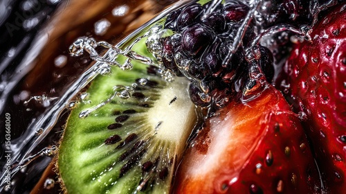 Juicy fruit splashing in water, close-up