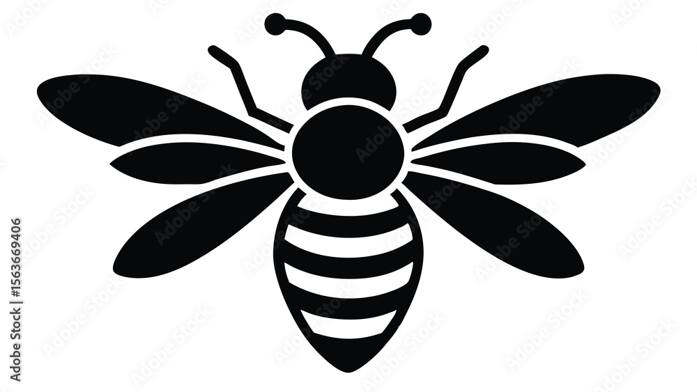 Fototapeta premium Bee Icon Black and White Honeybee Silhouette
