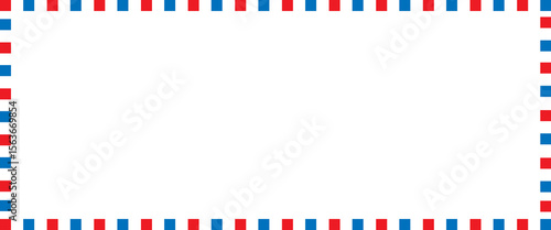 Airmail Envelope frame images with strips. International vintage letter border. Retro air mail postcard with blue and red stripes.  Empty classic postal frame. Vector illustration