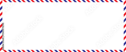 Airmail Envelope frame images with strips. International vintage letter border. Retro air mail postcard with blue and red stripes.  Empty classic postal frame. Vector illustration