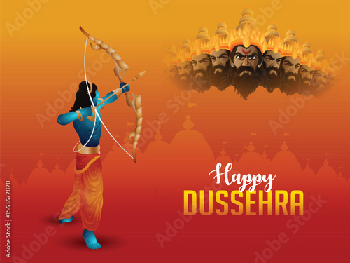 Happy dussehra wishing greeeting card with vector illustration