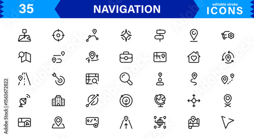 Navigation Icon Set Featuring Map, Compass, Direction, Location, and GPS Concepts in a Simple, Download-Ready, and Professional Vector Style