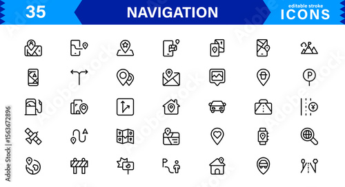 Navigation Icon Set Featuring Map, Compass, Direction, Location, and GPS Concepts in a Simple, Download-Ready, and Professional Vector Style