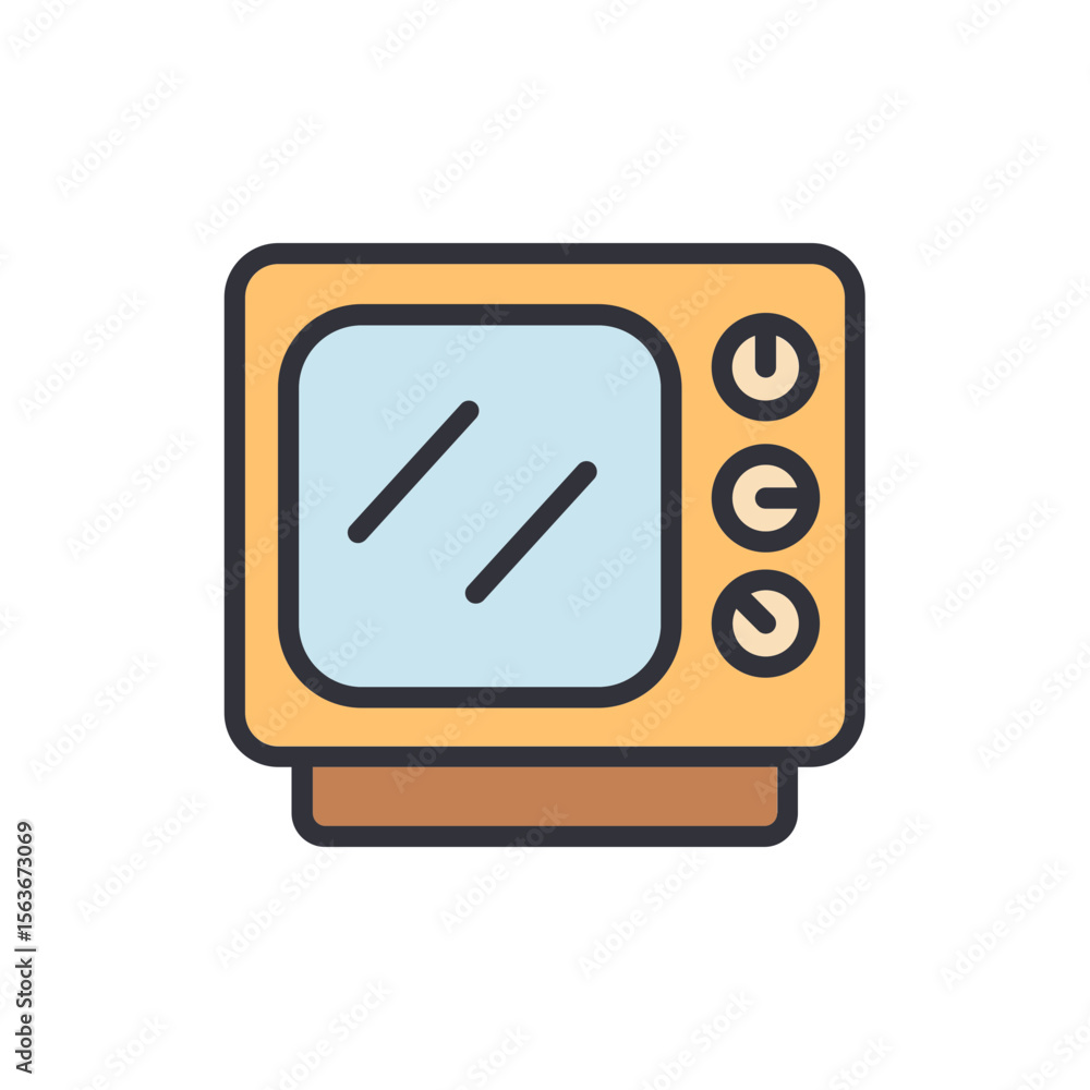 Retro Television Set With Light Blue Screen And Rounded Buttons Retro Television Set With Light Blue Screen And Rounded Buttons