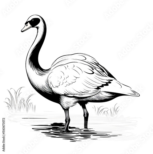 Painting of a black swan in the river
