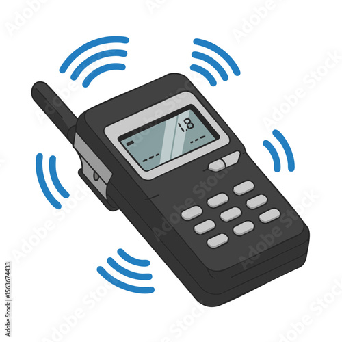 Old-School Pager with Signal Icons, Flat Nostalgic Vector