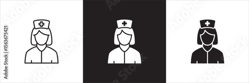 Female nurse icon. Female doctor medical staff icon. Healthcare symbol. Icon symbol compatible for medic consultation, surgeon, nurse, physician, health care. Vector illustration