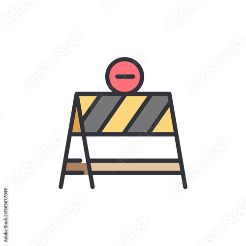Stylized Roadblock Icon With Restriction Symbol Isolated On Transparent