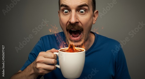 Man's Shocked Reaction to an Excessively Hot Beverage