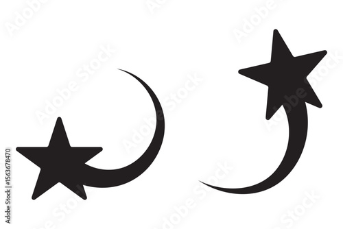 Shooting stars icon vector set. Black falling stars icon. Meteorite and comet symbols. Abstract silhouette of shooting star. Flying comet with tail, falling meteor, abstract galaxy element. eps 10