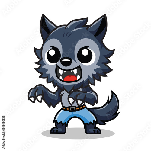 Illustration Vector Graphic Cartoon of a Cute Mini Werewolf