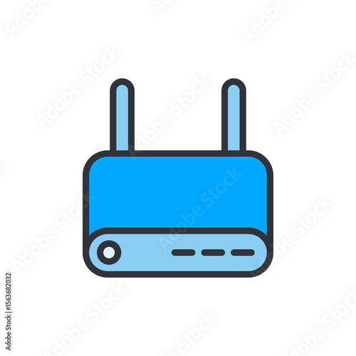 Vibrant Blue Wireless Router With Dual Antennas And Indicators Design