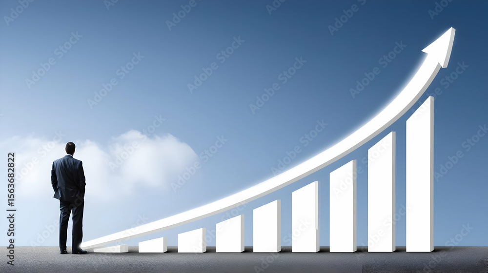 Fototapeta premium overlaying businessman standing proud with rising trend in background