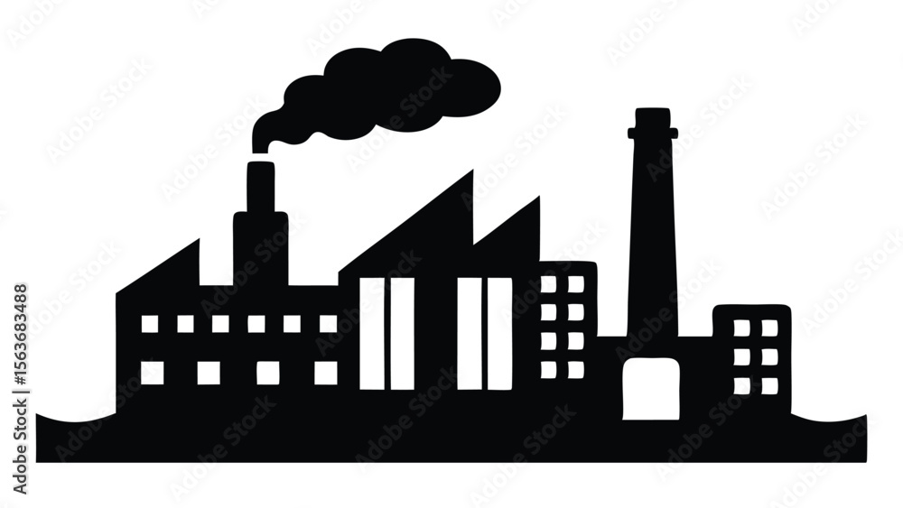 Fototapeta premium Industrial Complex Silhouette Pollution and Manufacturing