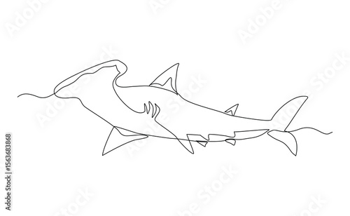 Continuous line of hammerhead shark fish underwater sea ocean marine wildlife animal sketch drawing editable stroke vector illustration