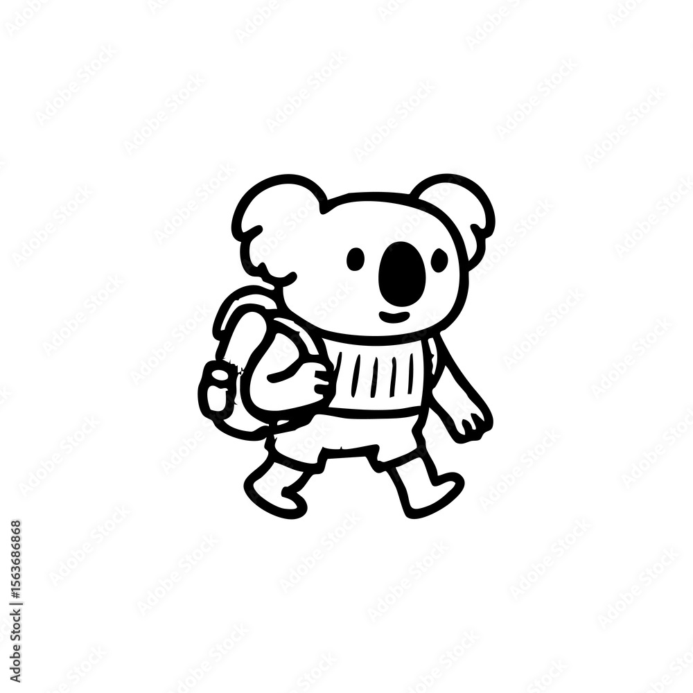 A koala with a backpack, walking A koala with a backpack, walking