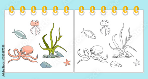 Coloring book Underwater Seabed Ocean Sea habitat