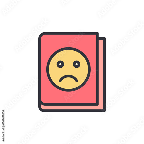 Sadness Shown In A Book With An Unhappy Expression On The Cover
