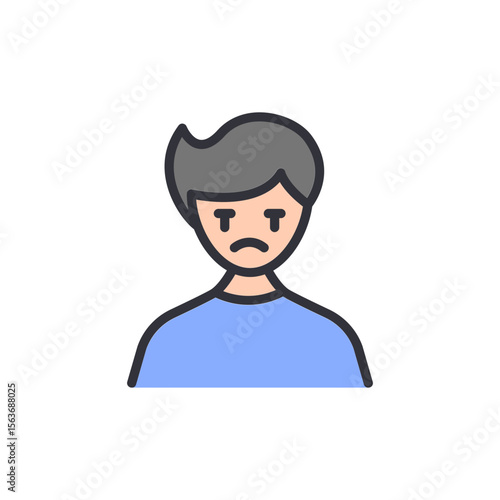 Cartoonish Image Depicting A Sad Young Man With Gray Hair