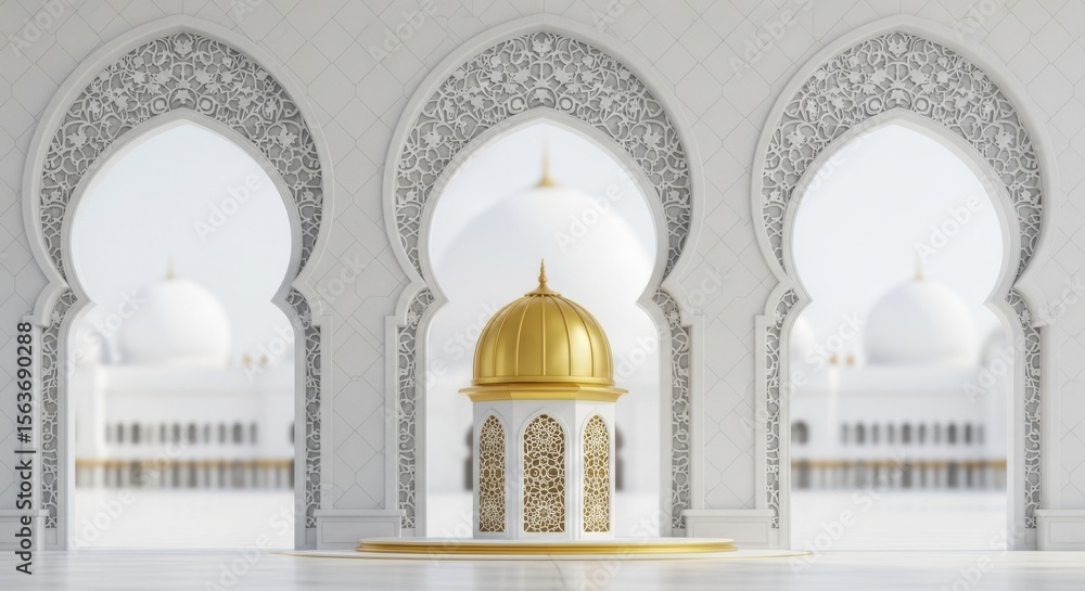 Fototapeta premium Beautiful Islamic Architecture with Intricate Designs and Golden Dome