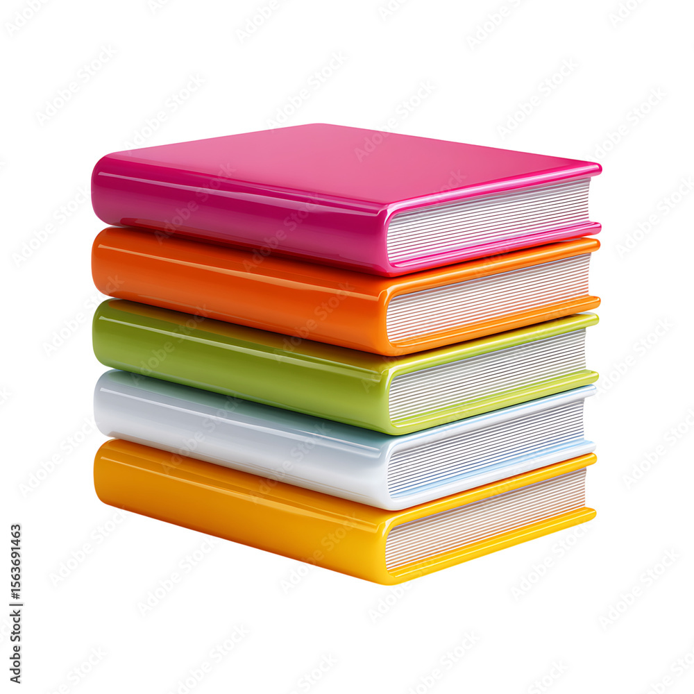 Vibrant photo of stack of five colorful hardcover books isolated on transparent background. Vibrant photo of stack of five colorful hardcover books isolated on transparent background.
