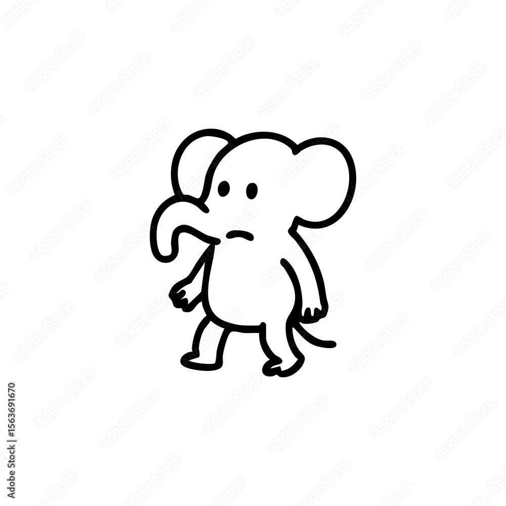 Fototapeta premium Simple black outline drawing of a stylized elephant