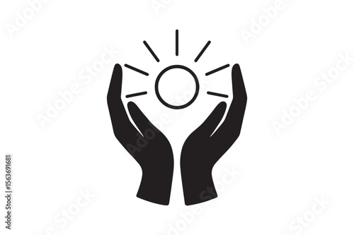 hands holding light silhouette vector art illustration on white background
