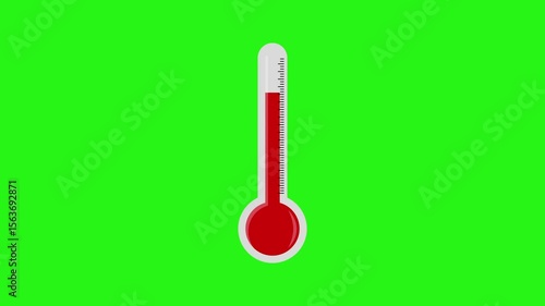 2D animation of temperature rising on a thermometer with green screen background