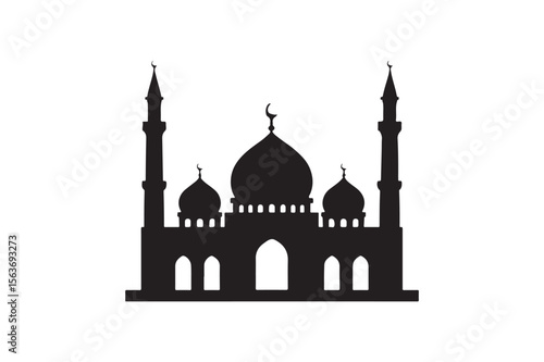 mosque silhouette vector art illustration on white background
