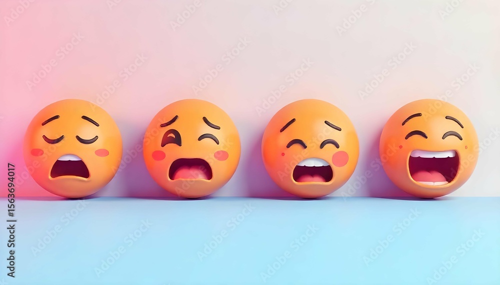 Naklejka premium Expressive Crying Emoji Faces 3D Render Set