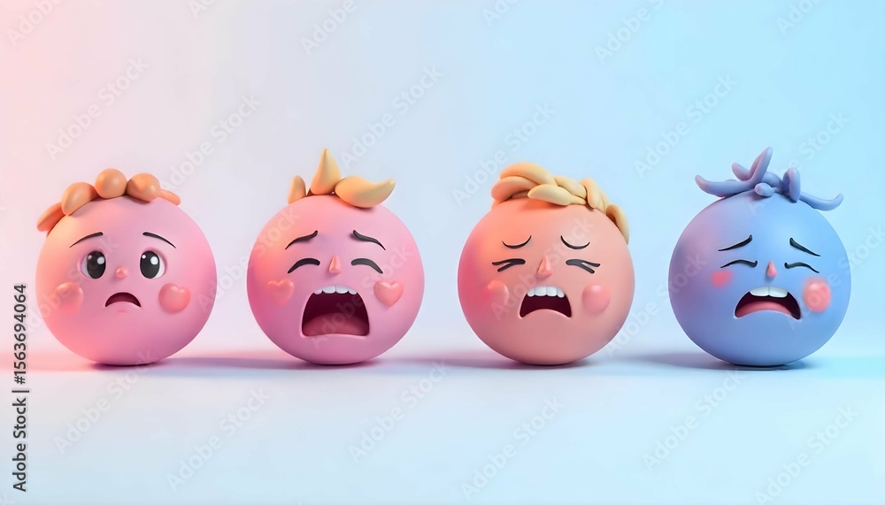 Obraz premium Expressive Crying Emoji Faces 3D Render Set