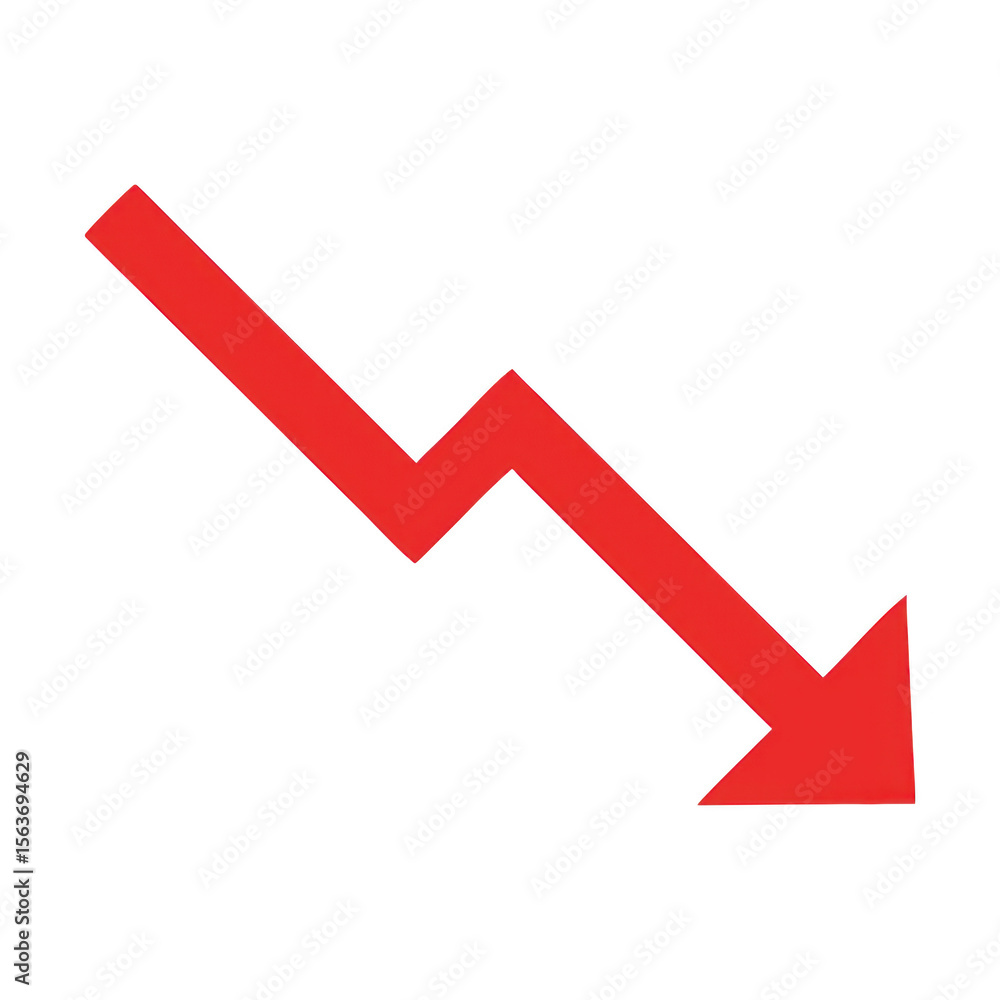 Red downward trending arrow isolated on transparent background Red downward trending arrow isolated on transparent background
