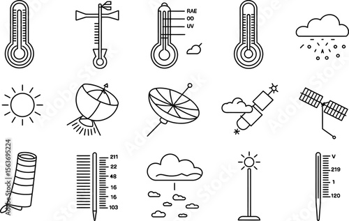 Weather Icons Illustration Set with Thermometers Clouds and Sun