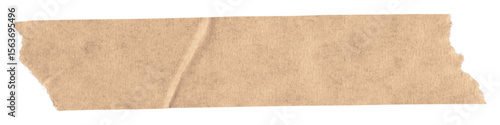 Transparent Background: Beige Masking Tape Strip with Subtle Crease and Torn Edge, Perfect for Realistic Overlays, Craft Projects, and Vintage Designs.


