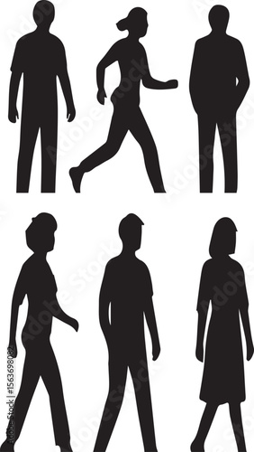 People Silhouette Vector Set: Minimalist Group, Crowd & Business Figures for Professional Projects