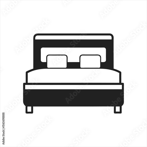 Minimalist Bed Icon with Pillows – Vector Black and White Furniture Symbol

