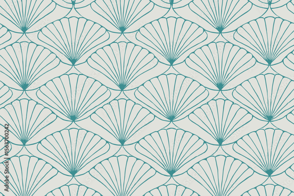 custom made wallpaper toronto digitalSeamless art deco shell pattern in teal on white background
