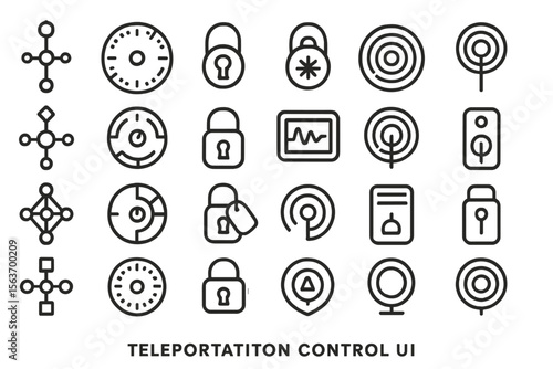 Futuristic teleportation control UI icons in minimalist line style