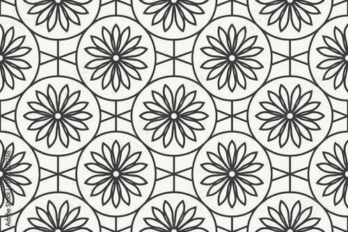Seamless floral mandala pattern in black and white