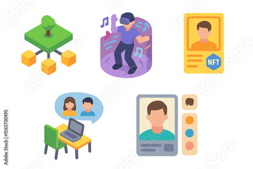 Creative digital elements illustrating technology, community engagement, and virtual interaction in a modern setting