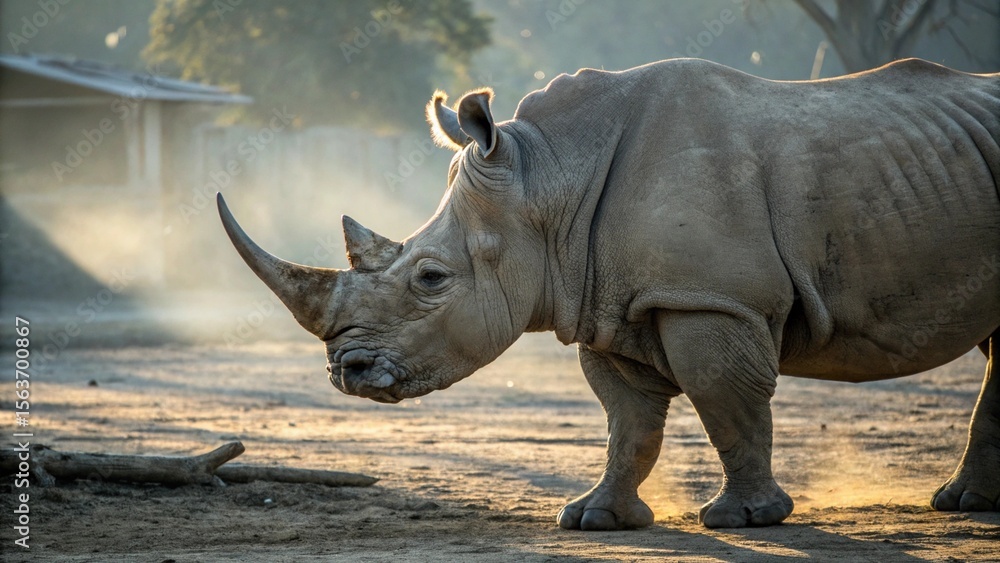 Fototapeta premium Rhinoceros, sharp and realistic, Photo, Natural light, in the zoo