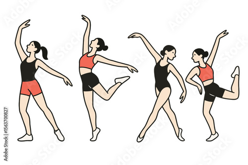 Dancers express various poses in a creative performance routine during a contemporary dance class