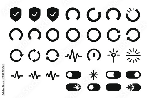 Set of icons for refresh, security, and toggle switch symbols.